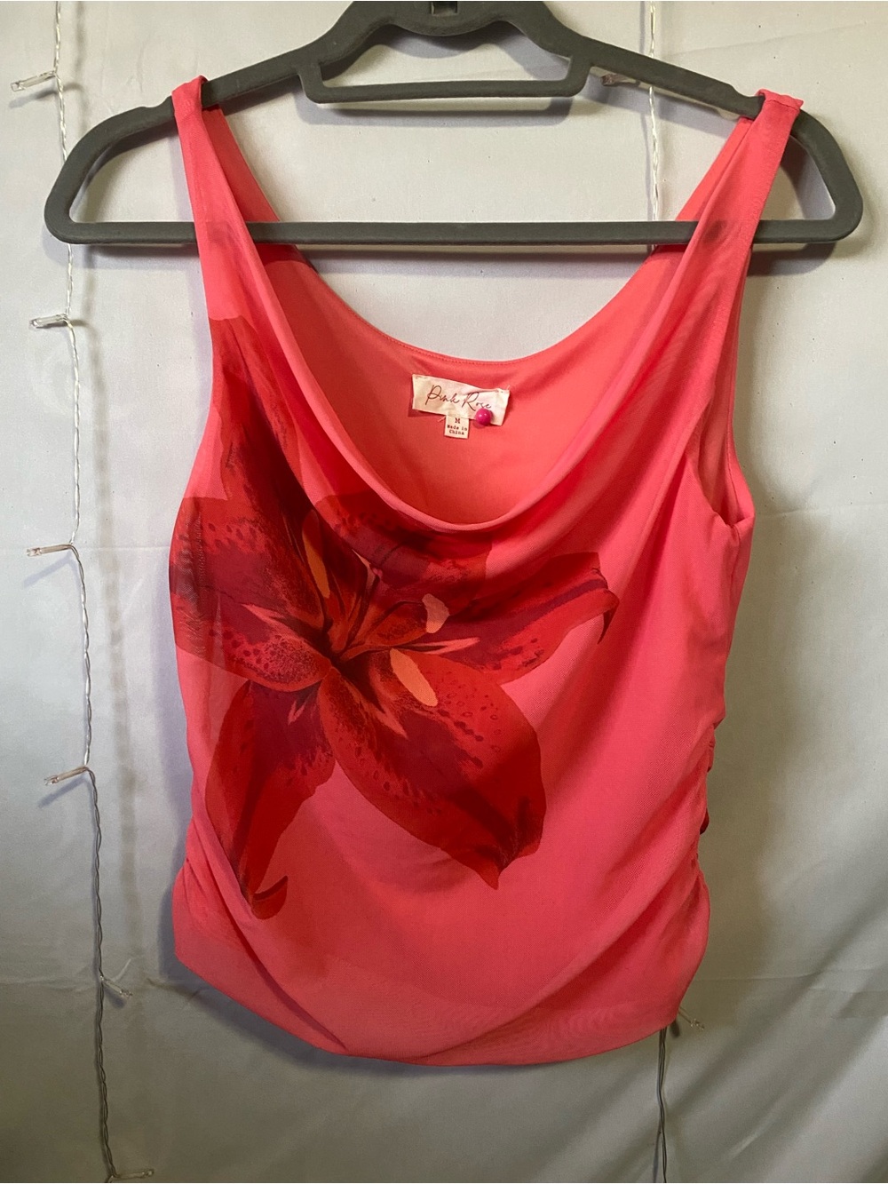 Pink Rose Coral Pink Floral Cowl Neck Camisole